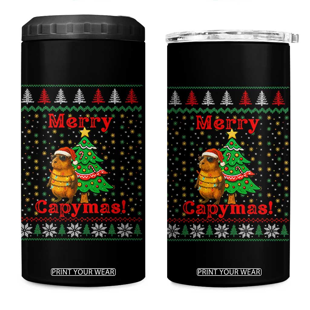 Funny Merry Capymas 4 in 1 Can Cooler Tumbler Capybara Christmas Party TS12 One Size: 16 oz Black Print Your Wear