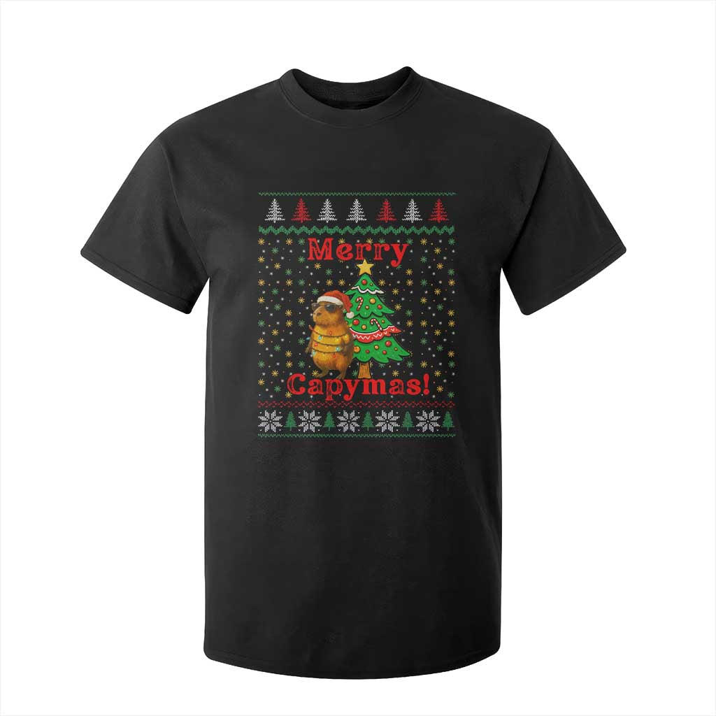 Funny Merry Capymas T Shirt For Kid Capybara Christmas Party TS12 Black Print Your Wear