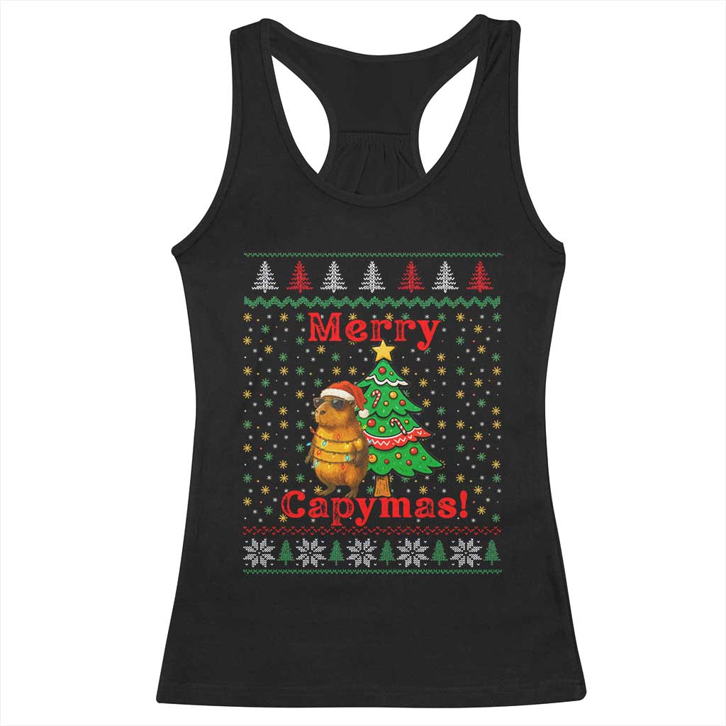 Funny Merry Capymas Racerback Tank Top Capybara Christmas Party TS12 Black Print Your Wear