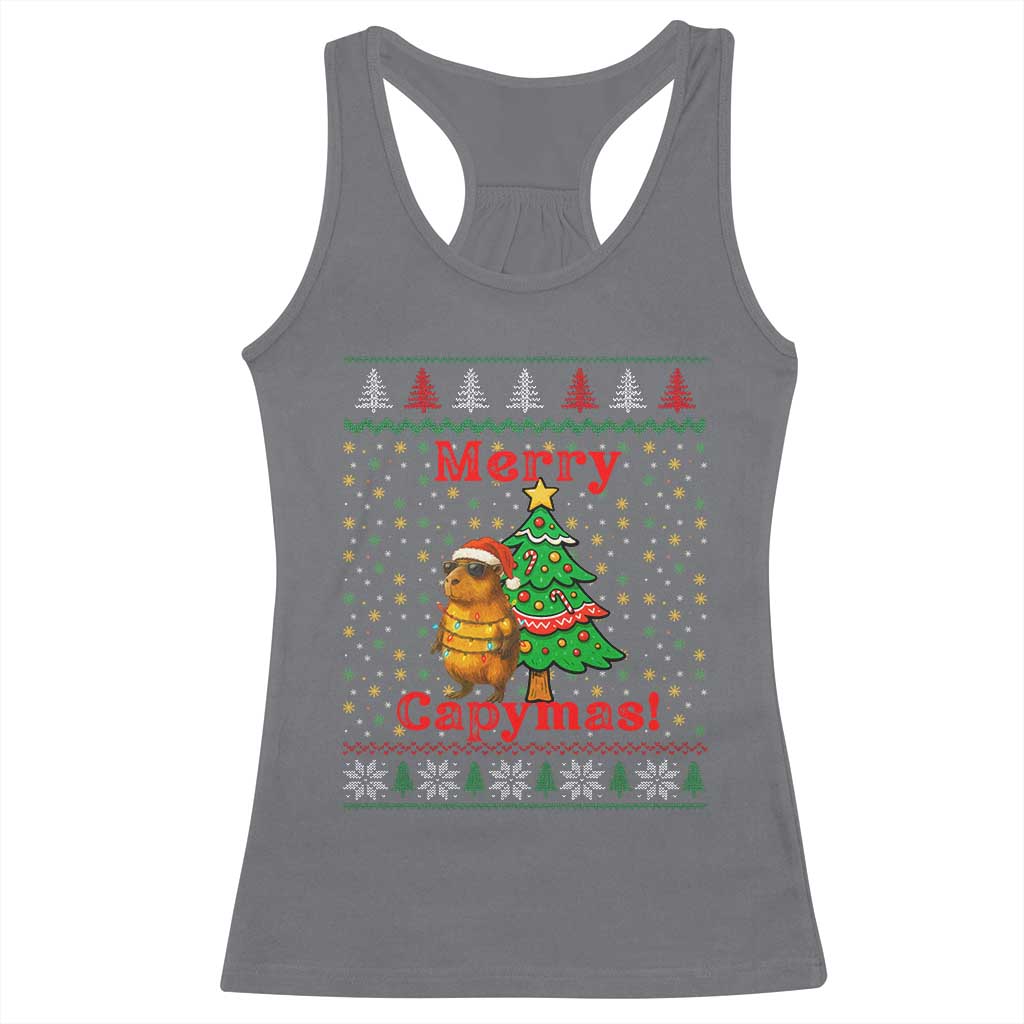 Funny Merry Capymas Racerback Tank Top Capybara Christmas Party TS12 Charcoal Print Your Wear