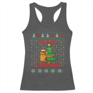 Funny Merry Capymas Racerback Tank Top Capybara Christmas Party TS12 Dark Heather Print Your Wear