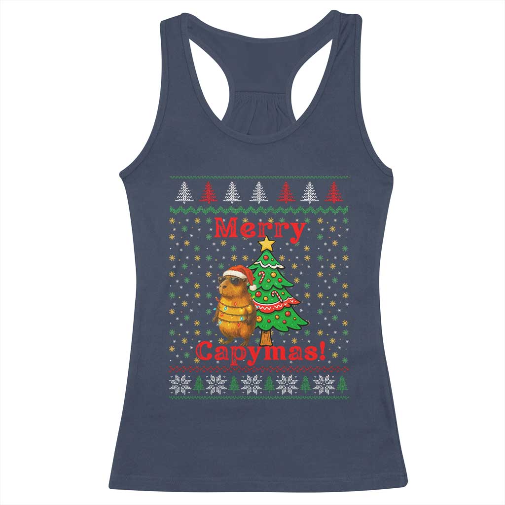 Funny Merry Capymas Racerback Tank Top Capybara Christmas Party TS12 Navy Print Your Wear