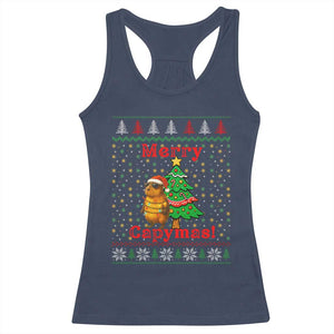 Funny Merry Capymas Racerback Tank Top Capybara Christmas Party TS12 Navy Print Your Wear