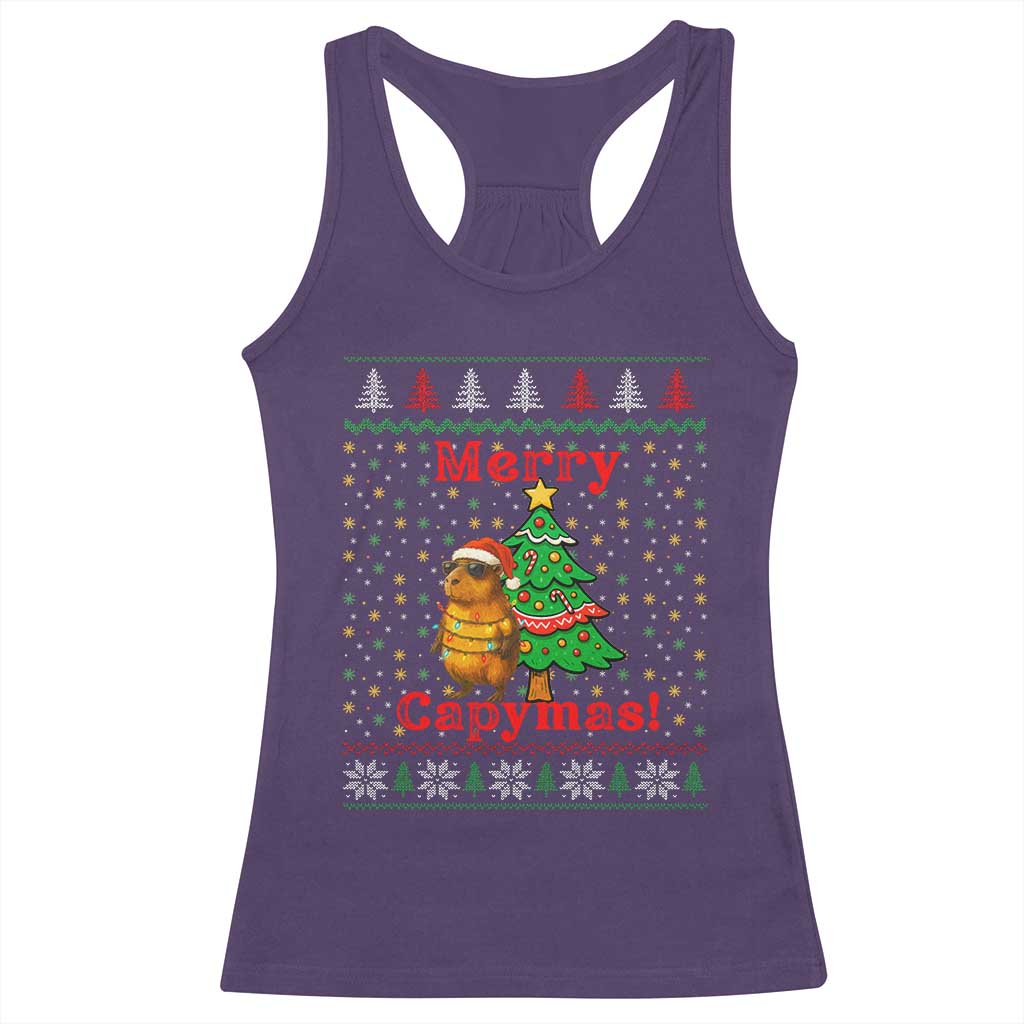 Funny Merry Capymas Racerback Tank Top Capybara Christmas Party TS12 Purple Print Your Wear