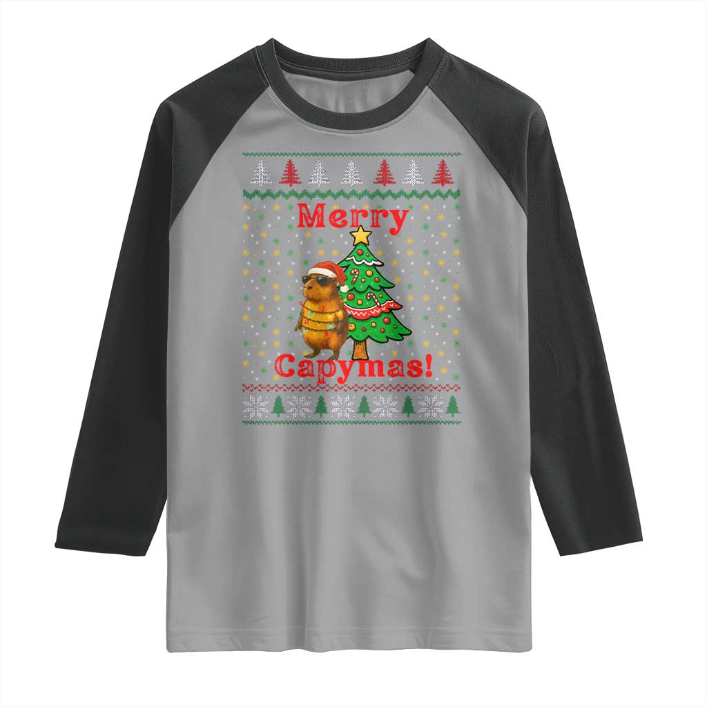 Funny Merry Capymas Raglan Shirt Capybara Christmas Party TS12 Sport Gray Black Print Your Wear