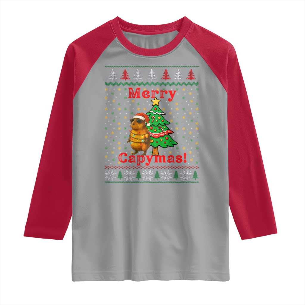 Funny Merry Capymas Raglan Shirt Capybara Christmas Party TS12 Sport Gray Red Print Your Wear