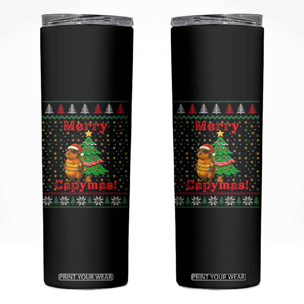 Funny Merry Capymas Skinny Tumbler Capybara Christmas Party TS12 Black Print Your Wear