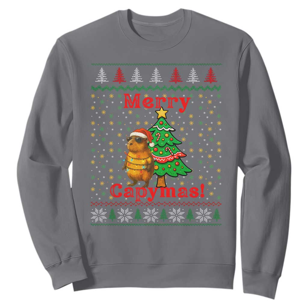 Funny Merry Capymas Sweatshirt Capybara Christmas Party TS12 Charcoal Print Your Wear