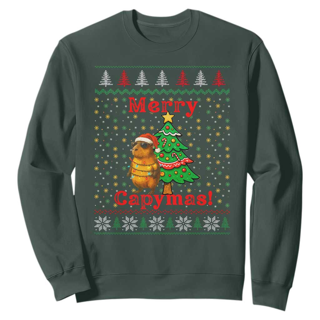 Funny Merry Capymas Sweatshirt Capybara Christmas Party TS12 Dark Forest Green Print Your Wear