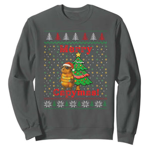 Funny Merry Capymas Sweatshirt Capybara Christmas Party TS12 Dark Heather Print Your Wear