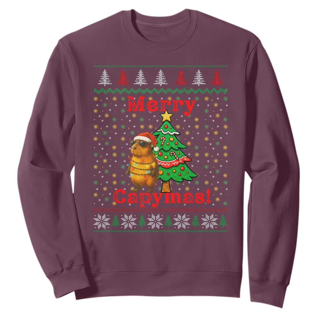 Funny Merry Capymas Sweatshirt Capybara Christmas Party TS12 Maroon Print Your Wear