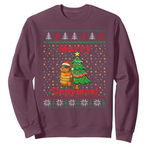 Funny Merry Capymas Sweatshirt Capybara Christmas Party TS12 Maroon Print Your Wear