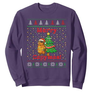 Funny Merry Capymas Sweatshirt Capybara Christmas Party TS12 Purple Print Your Wear