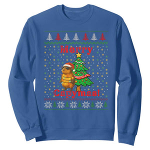 Funny Merry Capymas Sweatshirt Capybara Christmas Party TS12 Royal Blue Print Your Wear