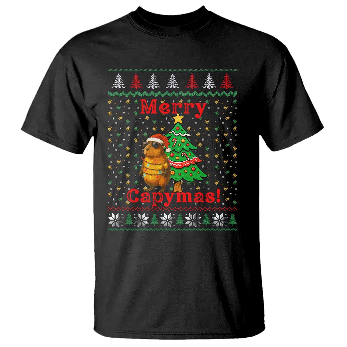 Funny Merry Capymas T Shirt Capybara Christmas Party TS12 Black Print Your Wear