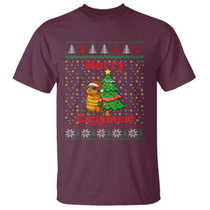Funny Merry Capymas T Shirt Capybara Christmas Party TS12 Maroon Print Your Wear