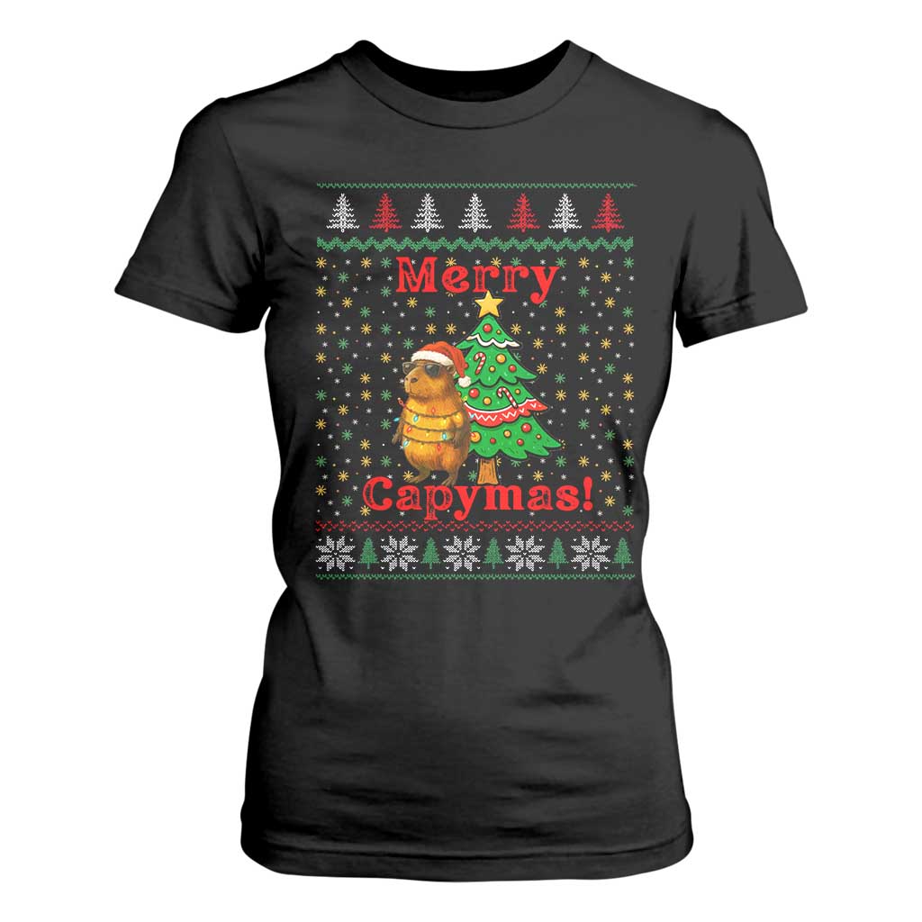 Funny Merry Capymas T Shirt For Women Capybara Christmas Party TS12 Black Print Your Wear