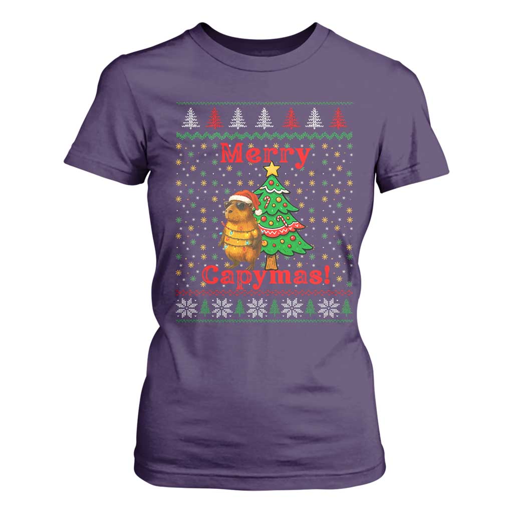 Funny Merry Capymas T Shirt For Women Capybara Christmas Party TS12 Purple Print Your Wear