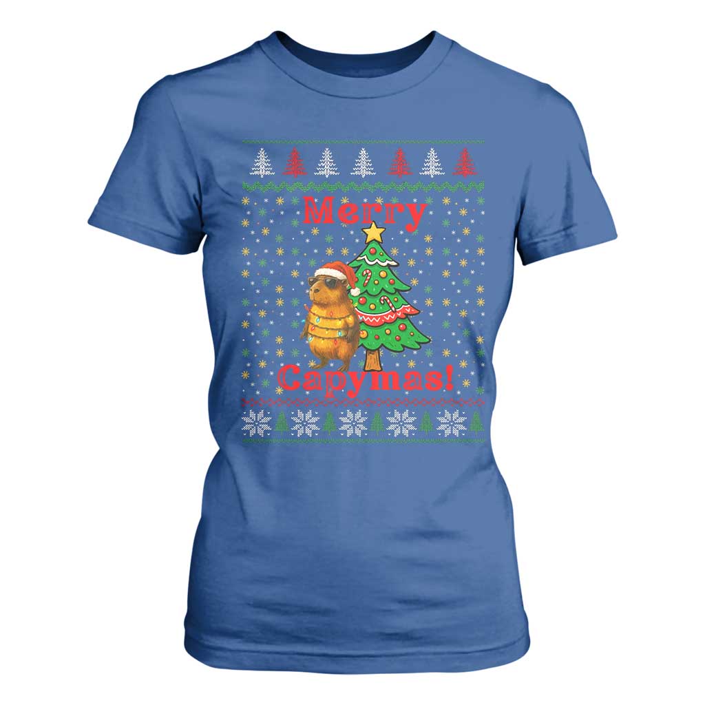 Funny Merry Capymas T Shirt For Women Capybara Christmas Party TS12 Royal Blue Print Your Wear