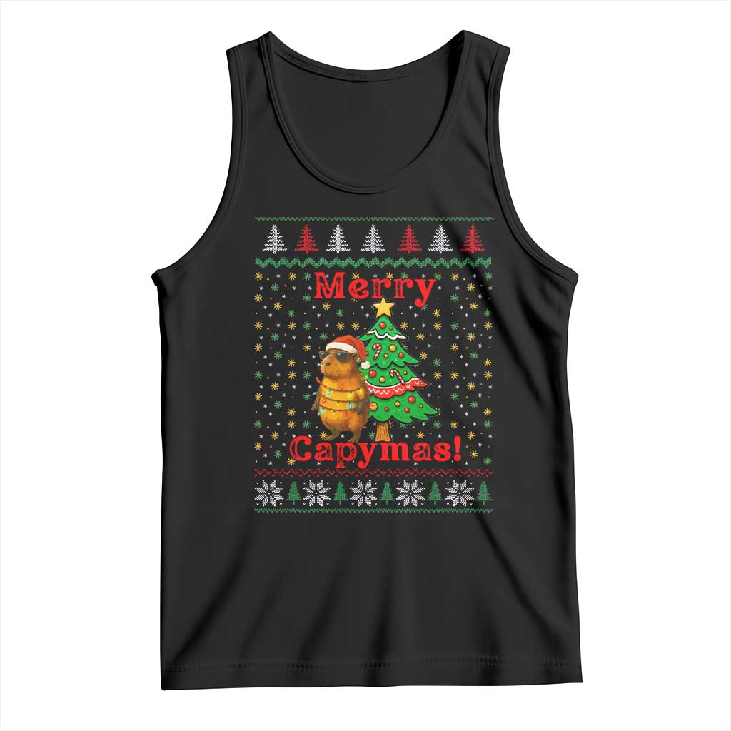 Funny Merry Capymas Tank Top Capybara Christmas Party TS12 Black Print Your Wear