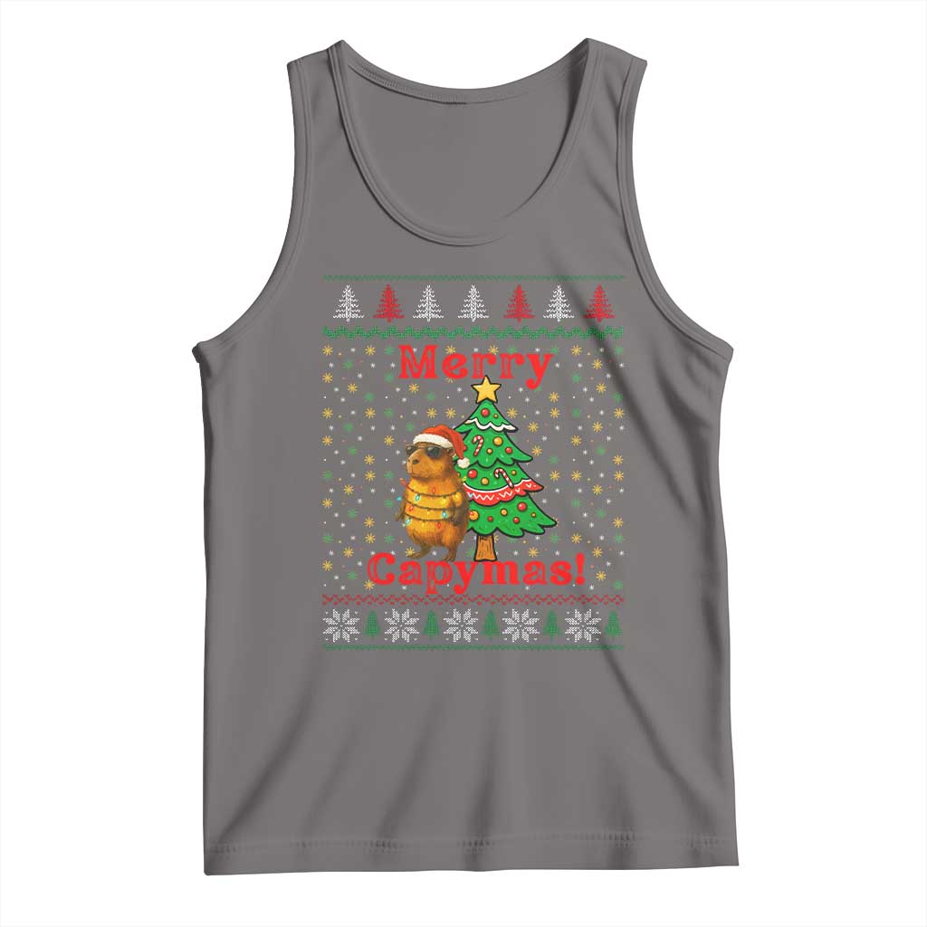 Funny Merry Capymas Tank Top Capybara Christmas Party TS12 Deep Heather Print Your Wear