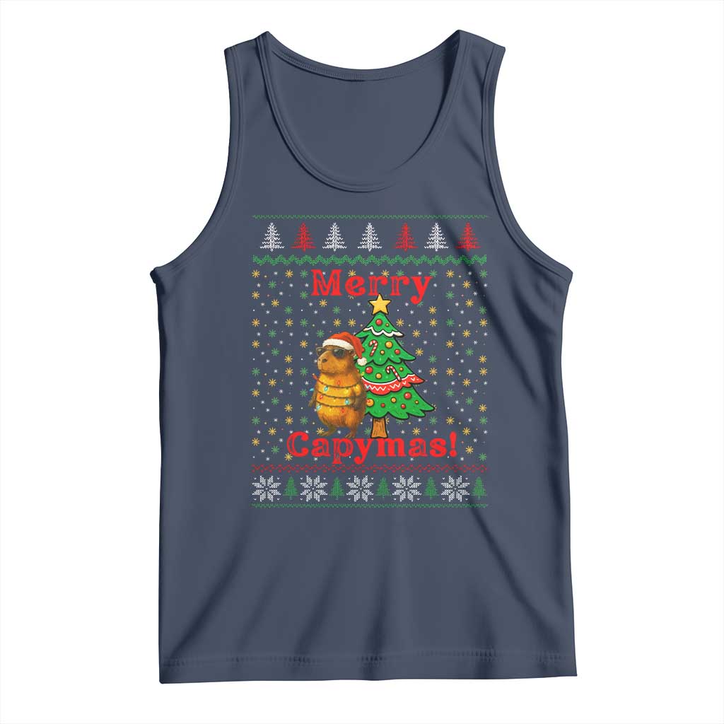 Funny Merry Capymas Tank Top Capybara Christmas Party TS12 Navy Print Your Wear