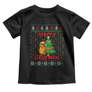 Funny Merry Capymas Toddler T Shirt Capybara Christmas Party TS12 Black Print Your Wear