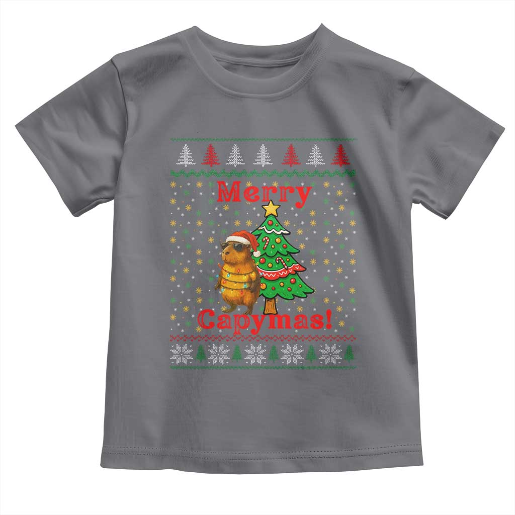 Funny Merry Capymas Toddler T Shirt Capybara Christmas Party TS12 Charcoal Print Your Wear