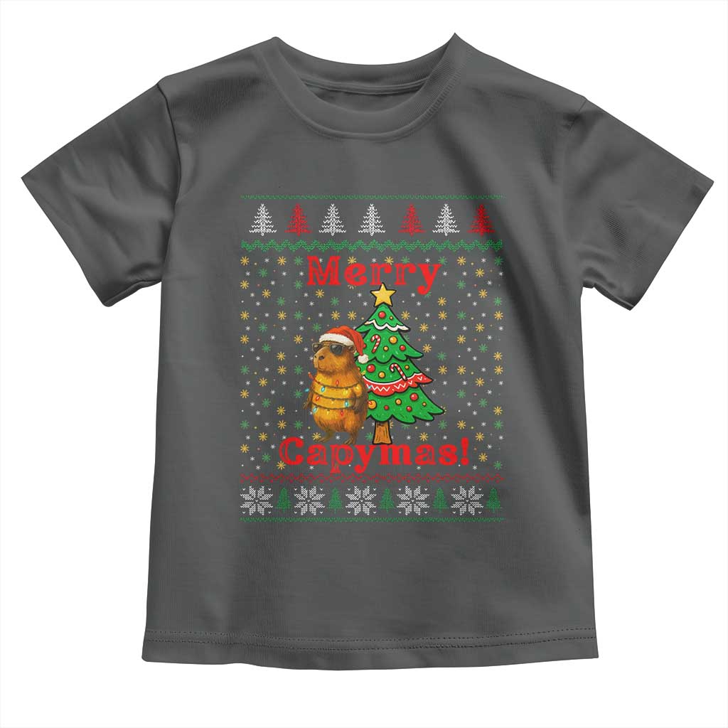 Funny Merry Capymas Toddler T Shirt Capybara Christmas Party TS12 Dark Heather Print Your Wear