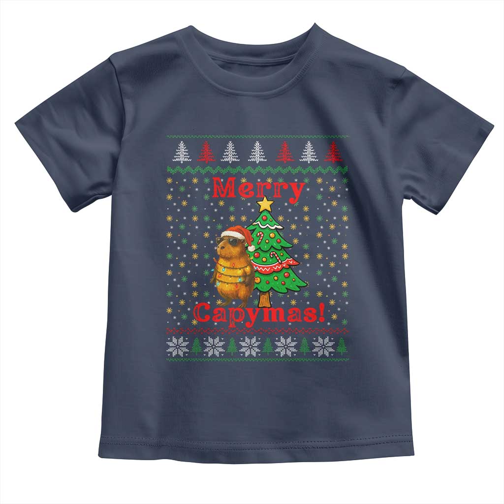 Funny Merry Capymas Toddler T Shirt Capybara Christmas Party TS12 Navy Print Your Wear