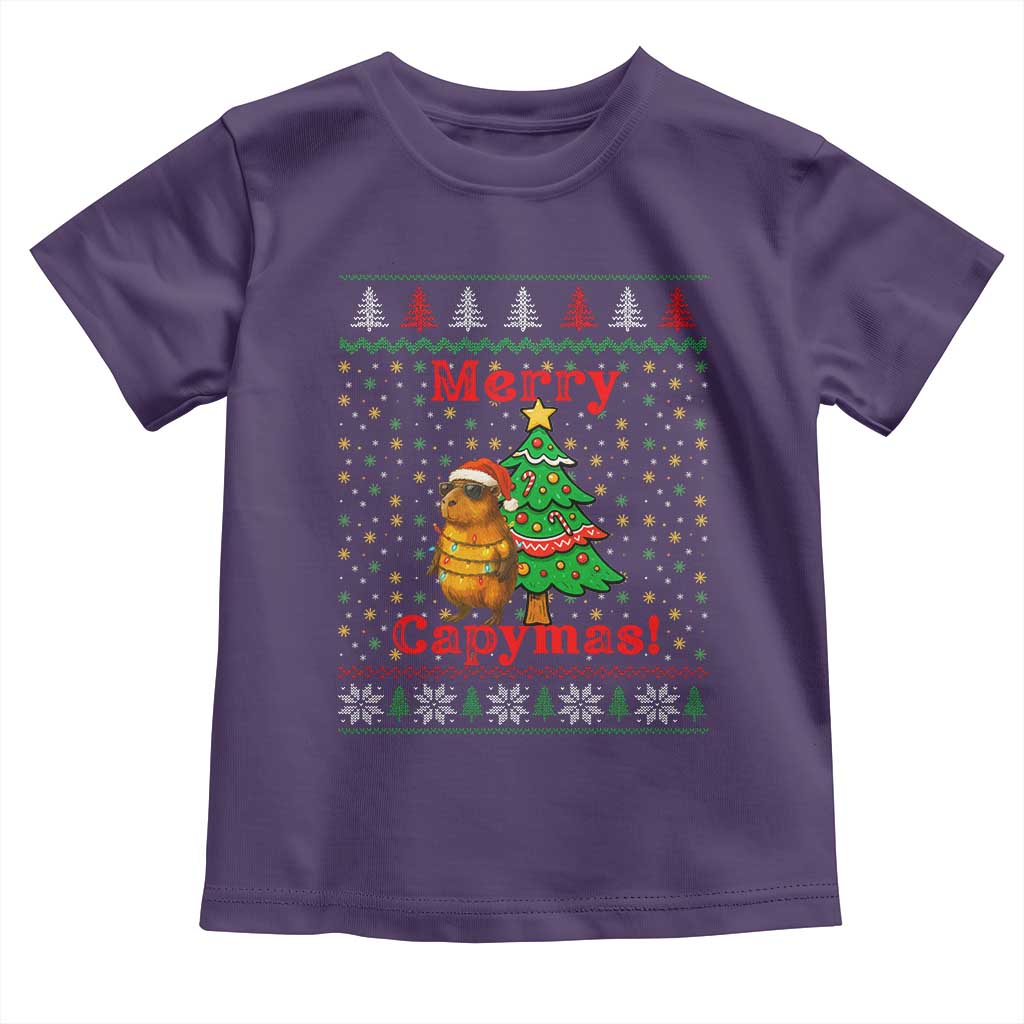 Funny Merry Capymas Toddler T Shirt Capybara Christmas Party TS12 Purple Print Your Wear