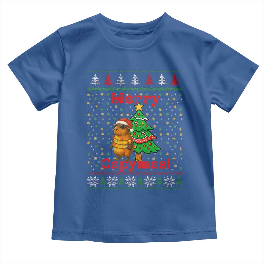 Funny Merry Capymas Toddler T Shirt Capybara Christmas Party TS12 Royal Blue Print Your Wear