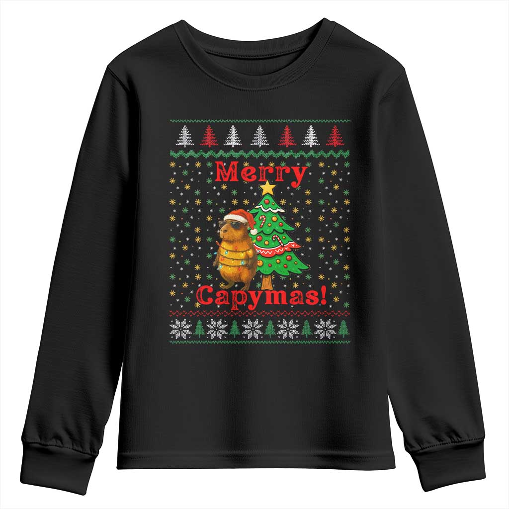 Funny Merry Capymas Youth Sweatshirt Capybara Christmas Party TS12 Black Print Your Wear