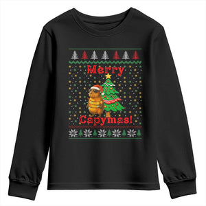 Funny Merry Capymas Youth Sweatshirt Capybara Christmas Party TS12 Black Print Your Wear
