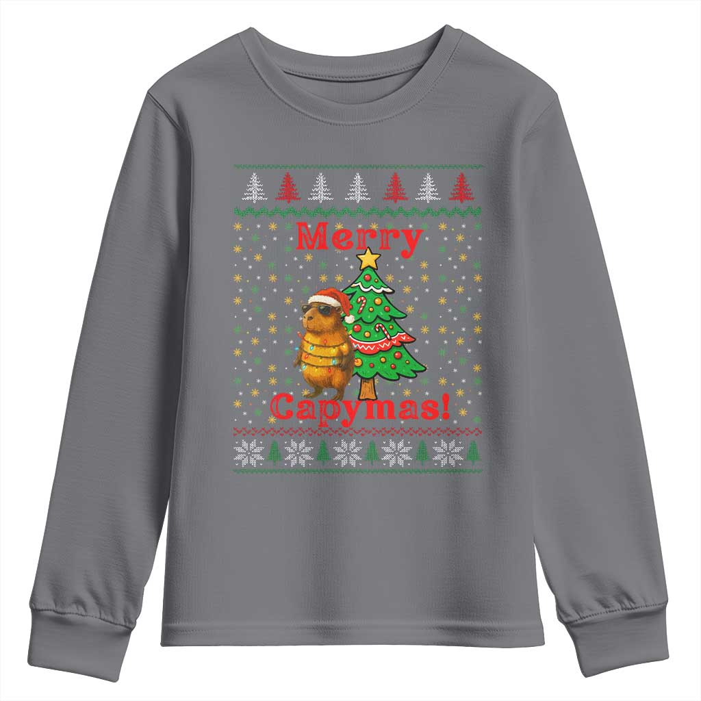Funny Merry Capymas Youth Sweatshirt Capybara Christmas Party TS12 Charcoal Print Your Wear