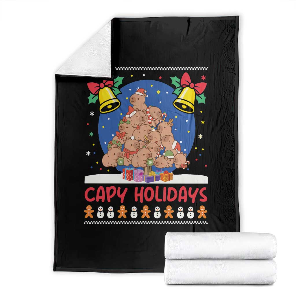 Capybara Christmas Tree Throw Blanket Funny Capy Holidays Gift TS12 Black Print Your Wear
