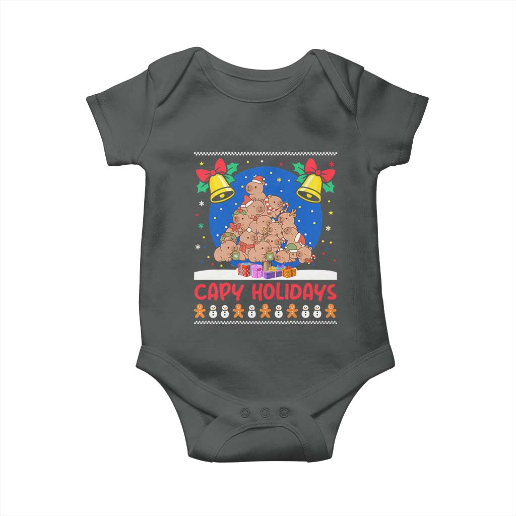 Capybara Christmas Tree Baby Onesie Funny Capy Holidays Gift TS12 Dark Heather Print Your Wear