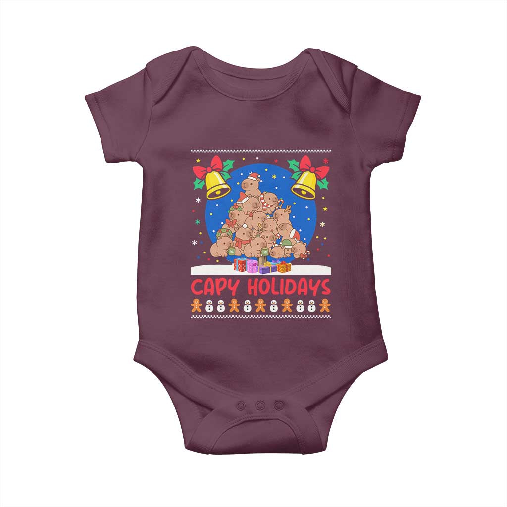 Capybara Christmas Tree Baby Onesie Funny Capy Holidays Gift TS12 Maroon Print Your Wear