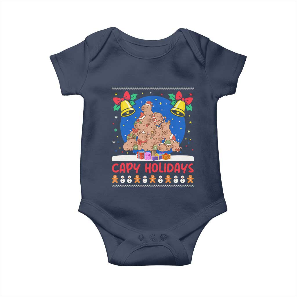 Capybara Christmas Tree Baby Onesie Funny Capy Holidays Gift TS12 Navy Print Your Wear
