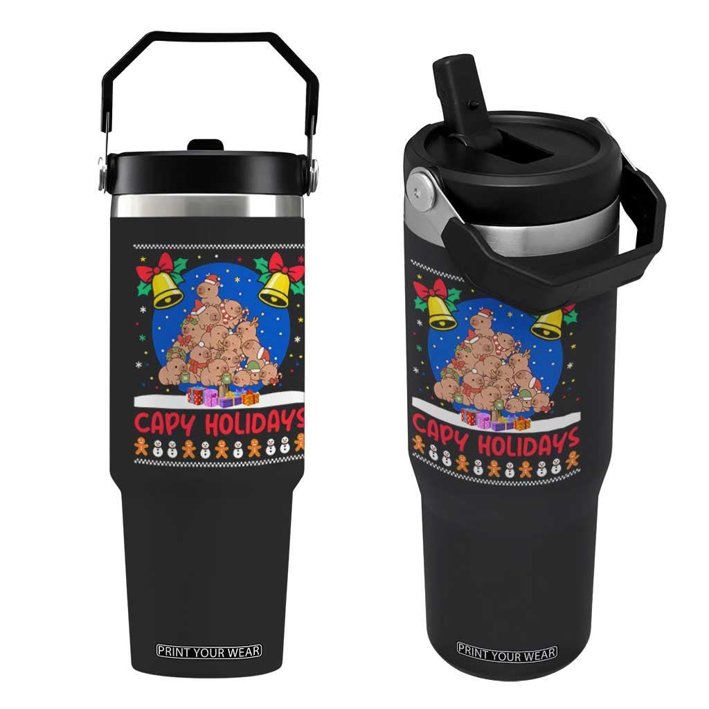 Capybara Christmas Tree Flip Straw Tumbler Funny Capy Holidays Gift TS12 One Size: 30 oz Black Print Your Wear