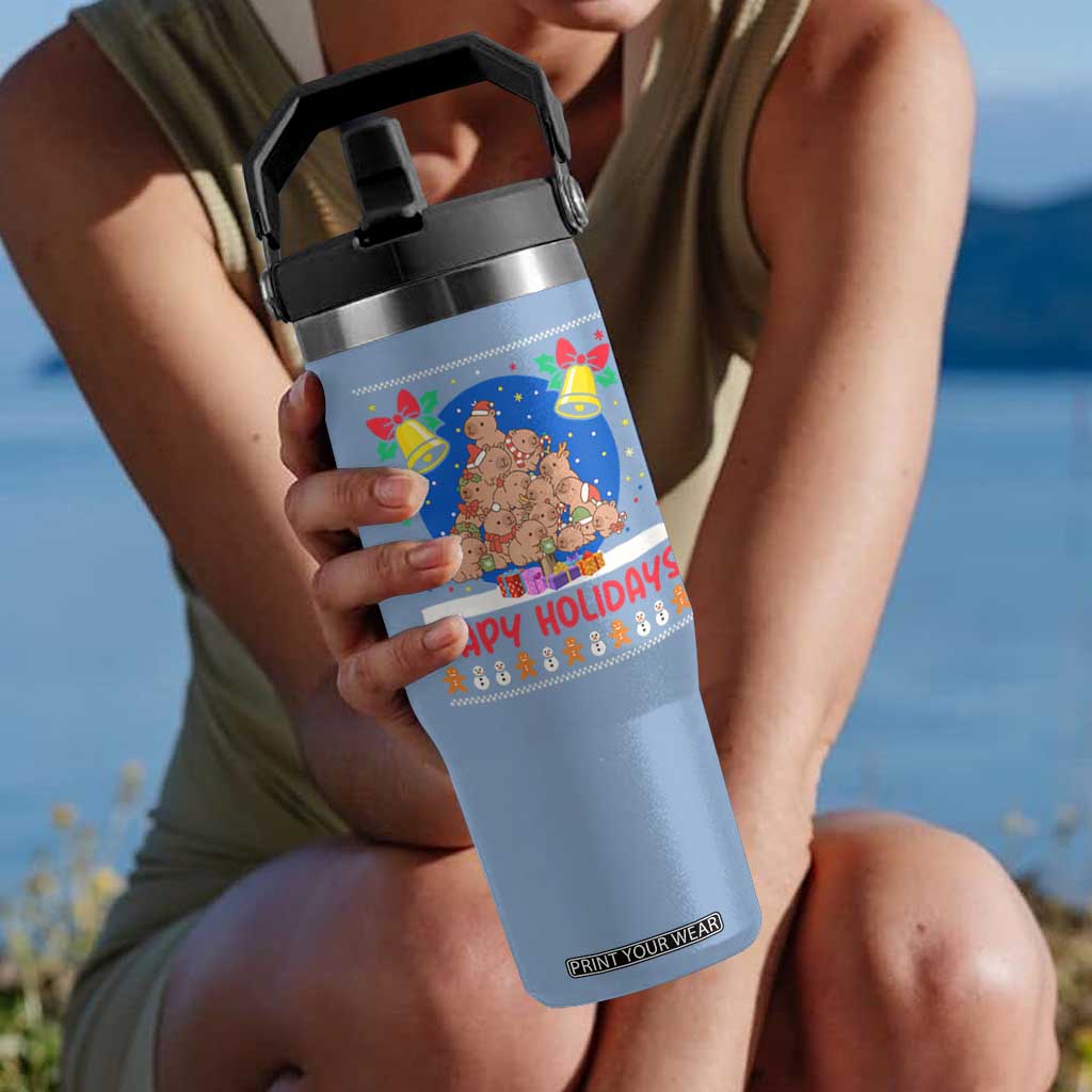 Capybara Christmas Tree Flip Straw Tumbler Funny Capy Holidays Gift TS12 One Size: 30 oz Light Blue Print Your Wear