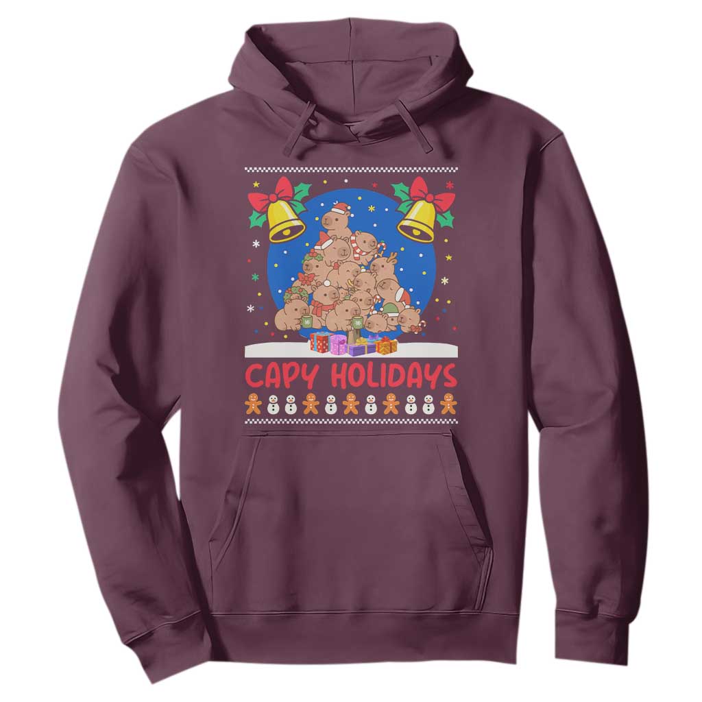 Capybara Christmas Tree Hoodie Funny Capy Holidays Gift TS12 Maroon Print Your Wear