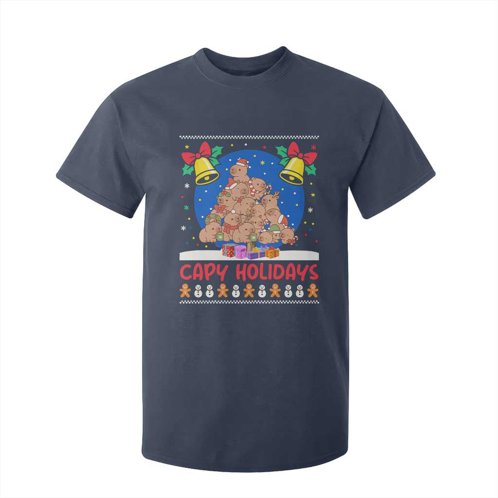 Capybara Christmas Tree T Shirt For Kid Funny Capy Holidays Gift TS12 Navy Print Your Wear