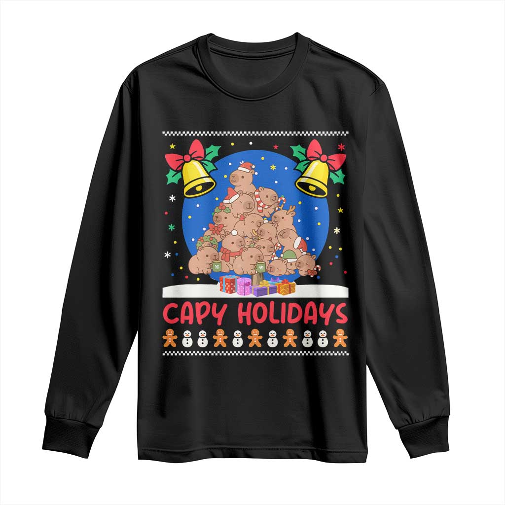 Capybara Christmas Tree Long Sleeve Shirt Funny Capy Holidays Gift TS12 Black Print Your Wear