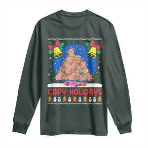 Capybara Christmas Tree Long Sleeve Shirt Funny Capy Holidays Gift TS12 Dark Forest Green Print Your Wear