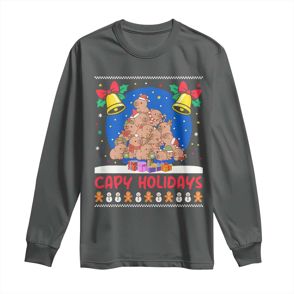 Capybara Christmas Tree Long Sleeve Shirt Funny Capy Holidays Gift TS12 Dark Heather Print Your Wear