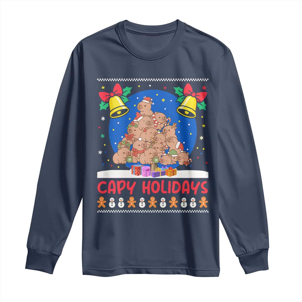 Capybara Christmas Tree Long Sleeve Shirt Funny Capy Holidays Gift TS12 Navy Print Your Wear