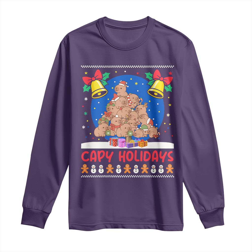 Capybara Christmas Tree Long Sleeve Shirt Funny Capy Holidays Gift TS12 Purple Print Your Wear