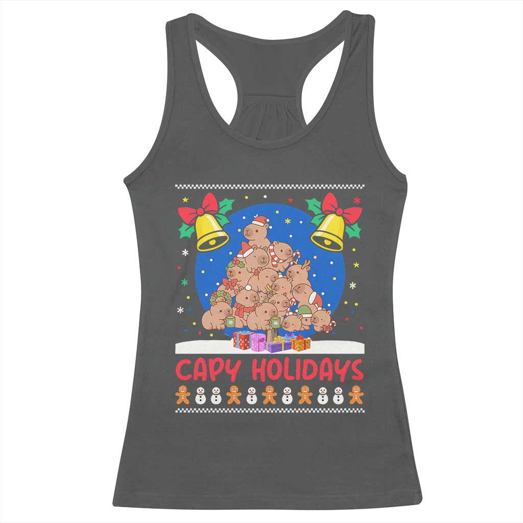 Capybara Christmas Tree Racerback Tank Top Funny Capy Holidays Gift TS12 Dark Heather Print Your Wear