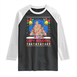 Capybara Christmas Tree Raglan Shirt Funny Capy Holidays Gift TS12 Black White Print Your Wear